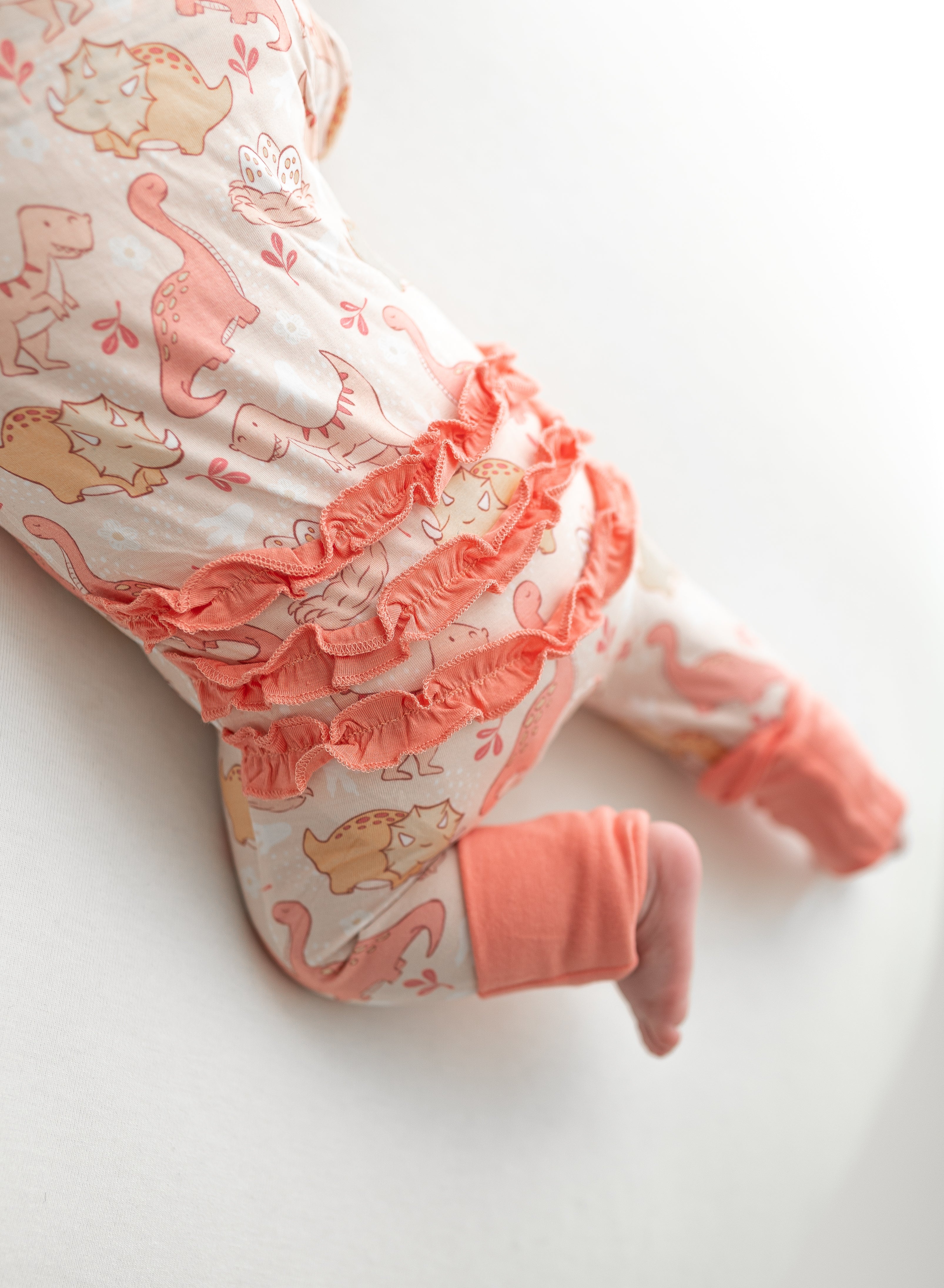 Pink Dinosaur 2 Way Zip Ruffle Sleepsuit