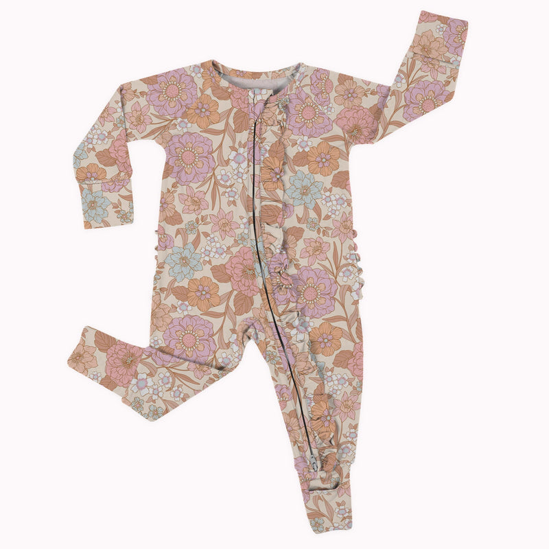 Pretty Floral 2 Way Zip Ruffle Sleepsuit