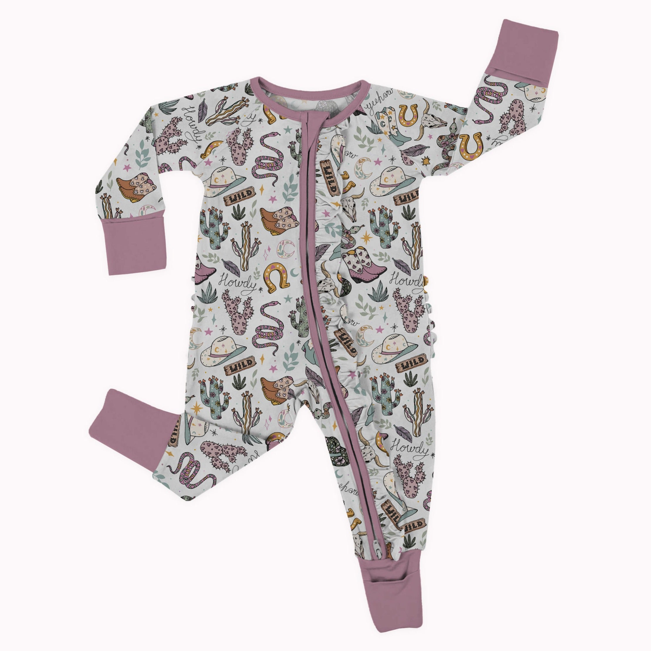 Wild West Pink 2 Way Zip Ruffle Sleepsuit