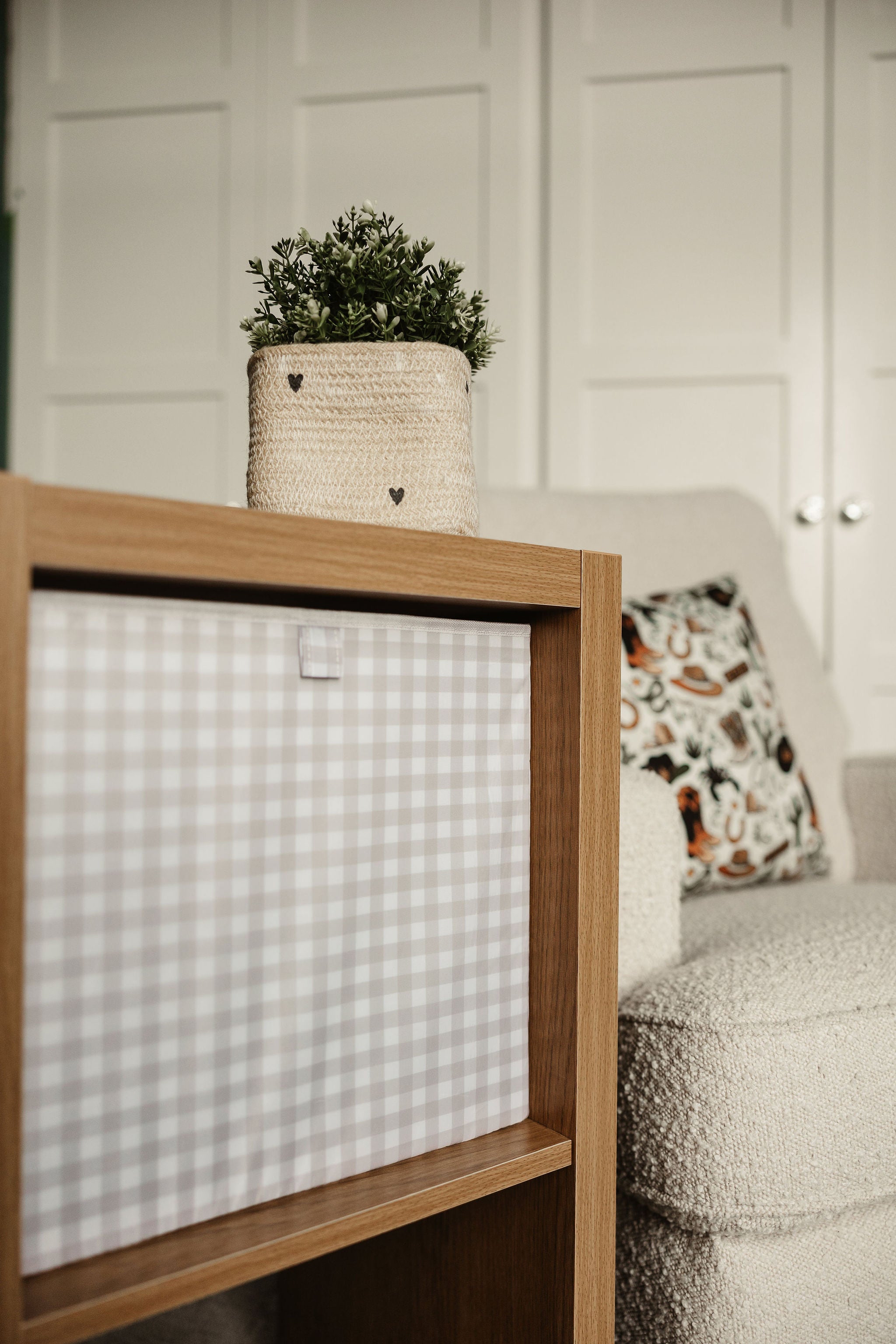 Cube Storage Box - Greige Gingham