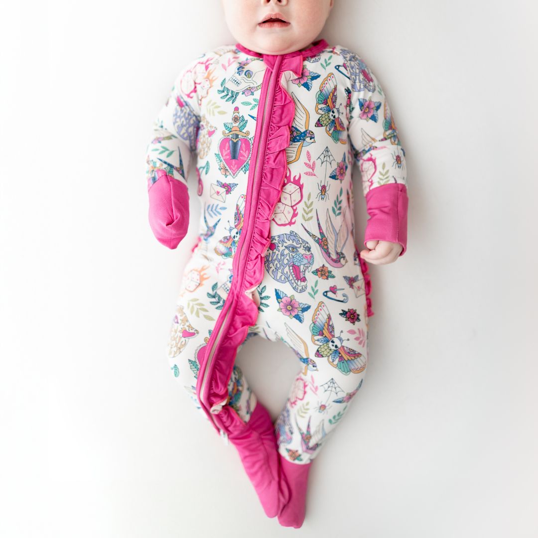 Bright Tattoo 2 Way Zip Ruffle Sleepsuit