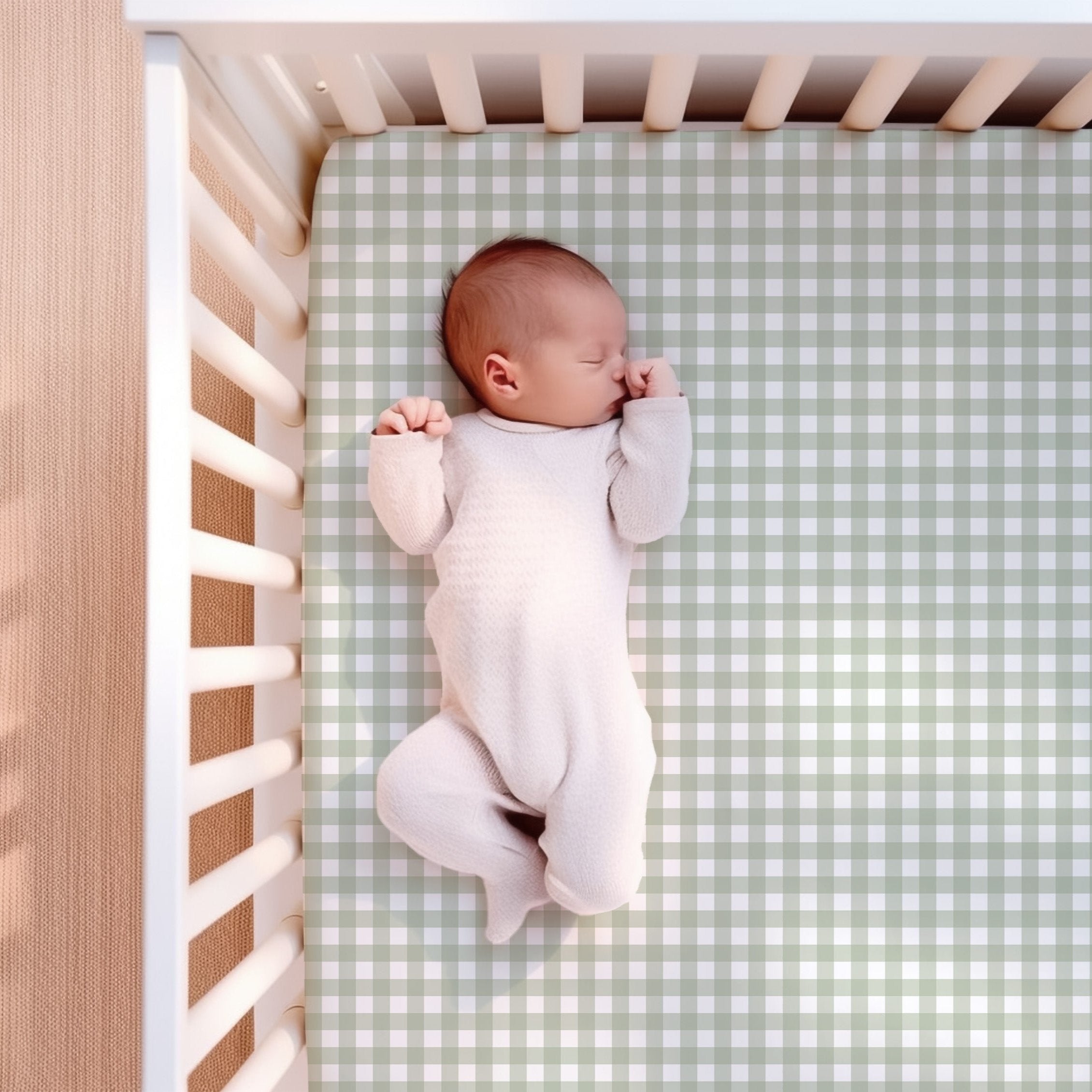 Supersoft Fitted Cot Sheet - Sage Gingham