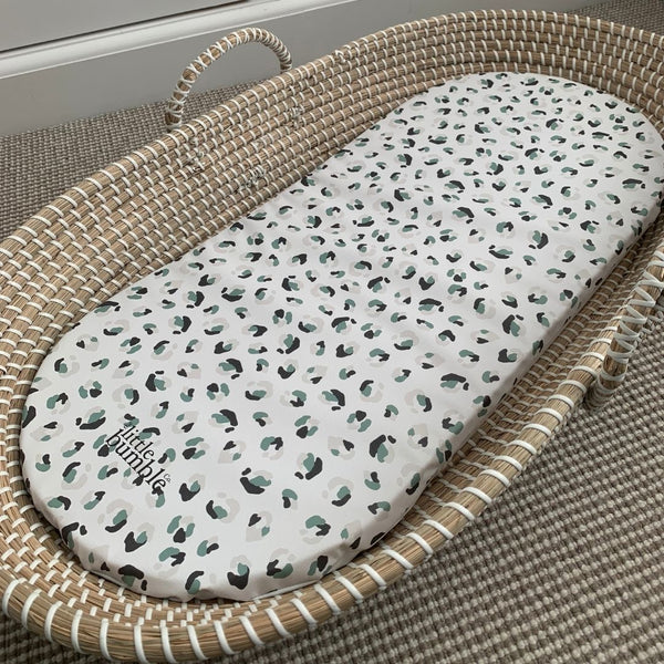 Changing Basket Mat Liner - Leopard Print (Green) - The Little Bumble Co.