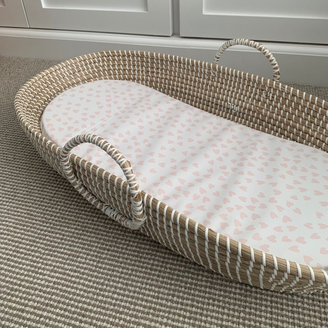 Changing Basket Mat Liner - Pink Mini Hearts - The Little Bumble Co.