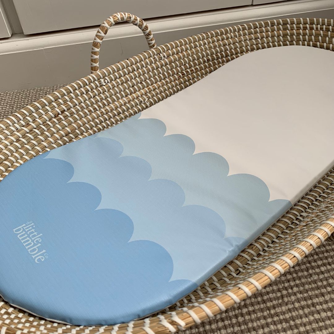 Changing Basket Mat Liner - Blue Scallops - The Little Bumble Co.