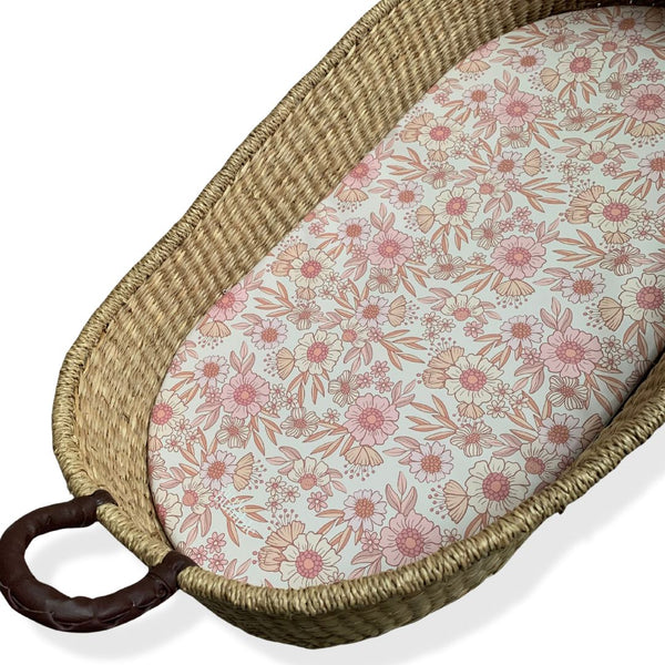 Seagrass Changing Basket with Basket Mat - Retro Floral