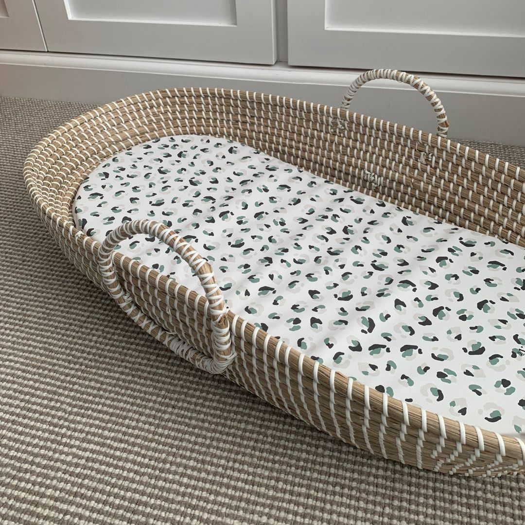 Changing Basket Mat Liner - Leopard Print (Green) - The Little Bumble Co.