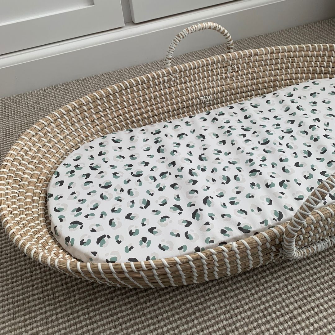 Changing Basket Mat Liner - Leopard Print (Green) - The Little Bumble Co.