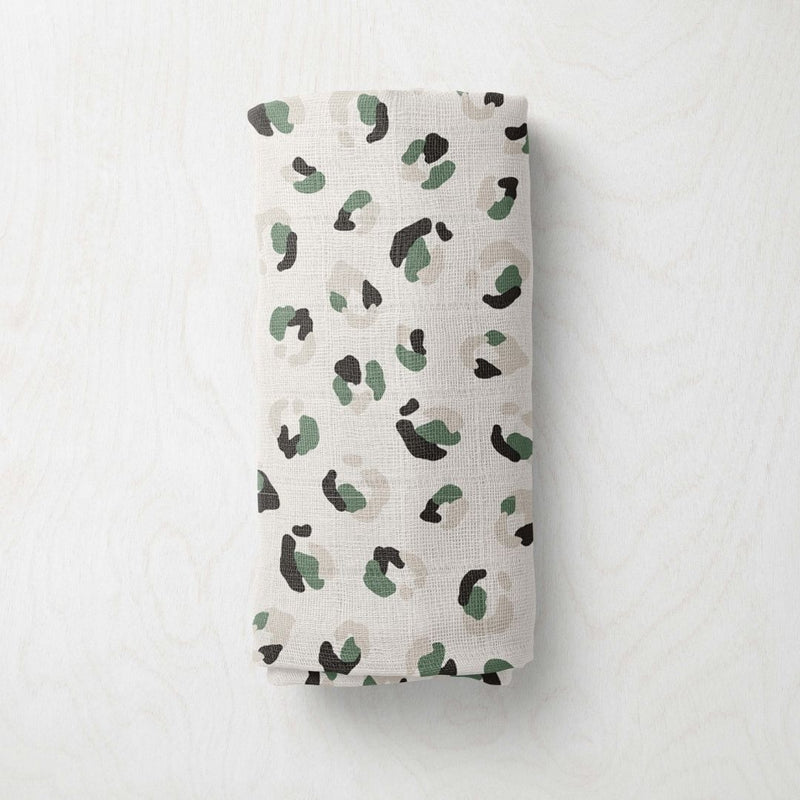 Bamboo Muslin Swaddle - Leopard Print (Green) - The Little Bumble Co.