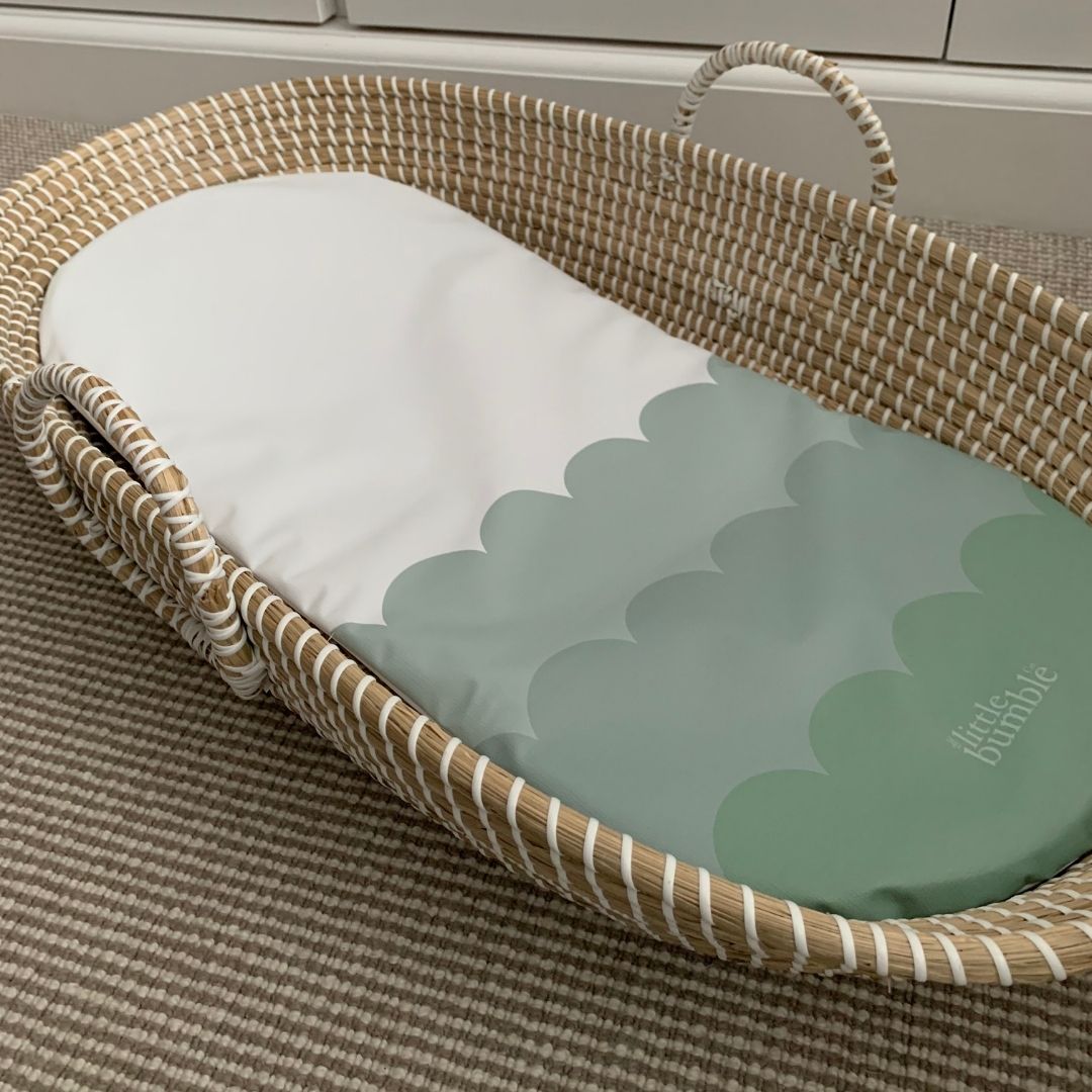 Changing Basket Mat Liner - Sage Scallops - The Little Bumble Co.