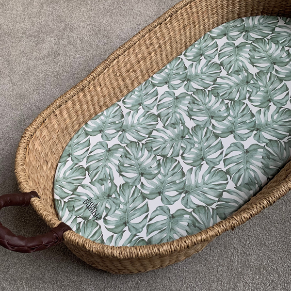 Seagrass Changing Basket with Basket Mat - Jungle Leaves