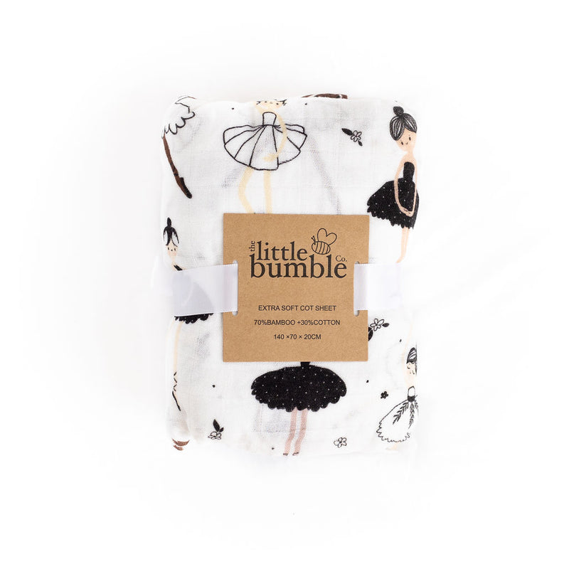 Fitted Muslin Cot Sheet - Ballerina (Monochrome) - The Little Bumble Co.