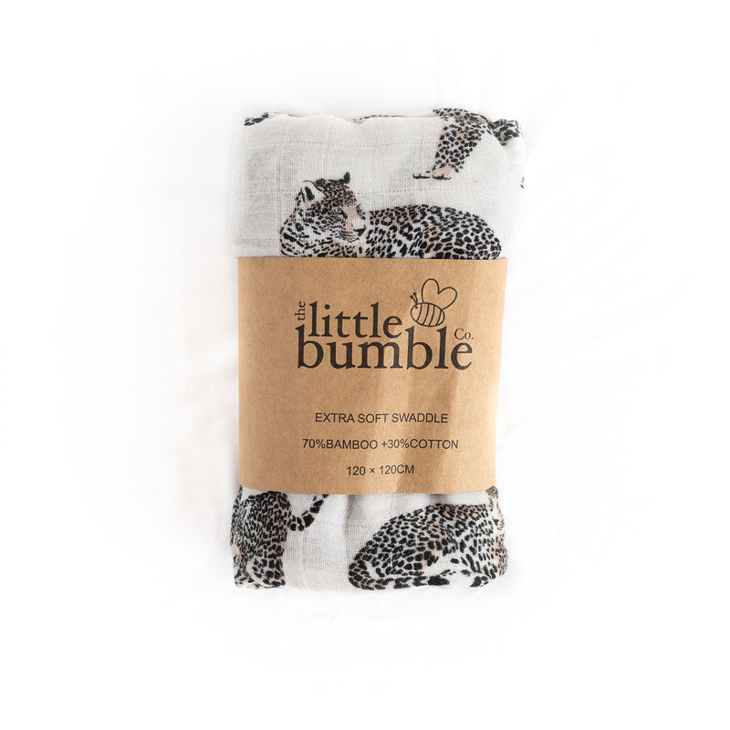 Bamboo Muslin Swaddle - Neutral Leopard - The Little Bumble Co.