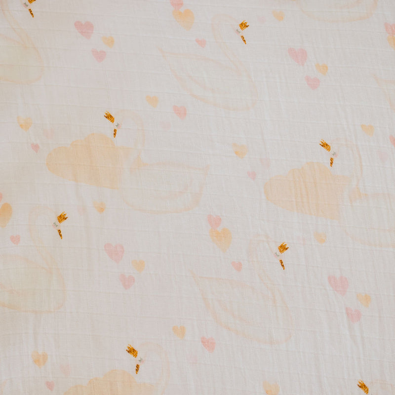 Fitted Muslin Cot Sheet - Swan Princess - The Little Bumble Co.