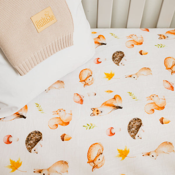 Fitted Muslin Cot Sheet - Woodland - The Little Bumble Co.