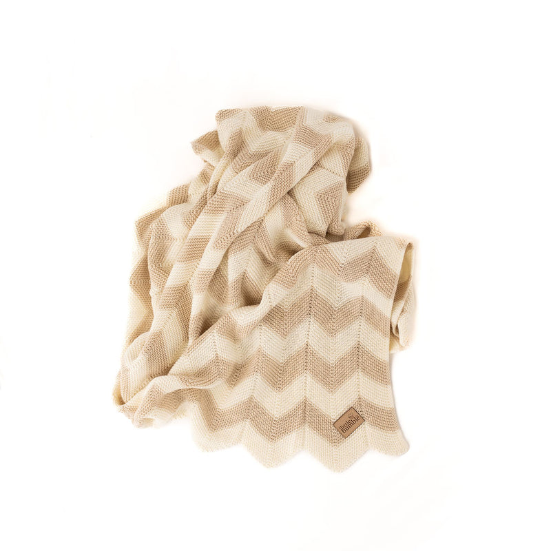 Chevron Knitted Blanket - Latte