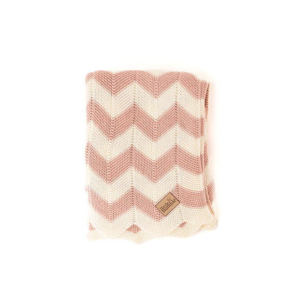 Chevron Knitted Blanket - Pink Rose