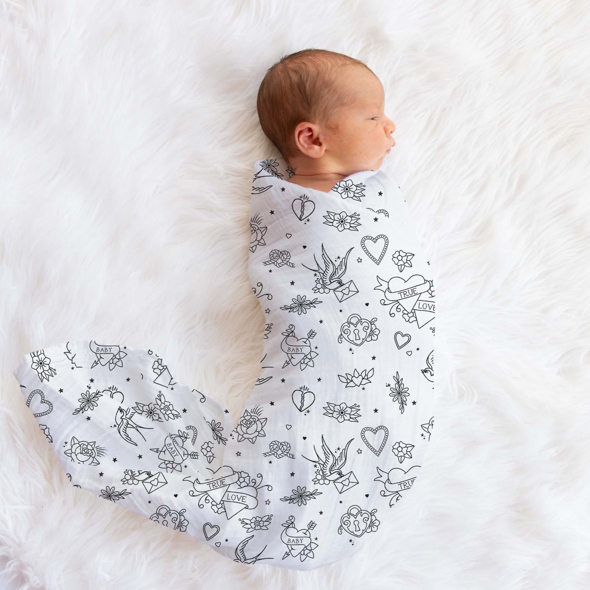 Bamboo Muslin Swaddle - Tattoo - The Little Bumble Co.