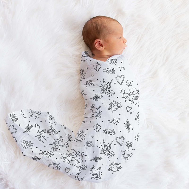 Bamboo Muslin Swaddle - Tattoo - The Little Bumble Co.