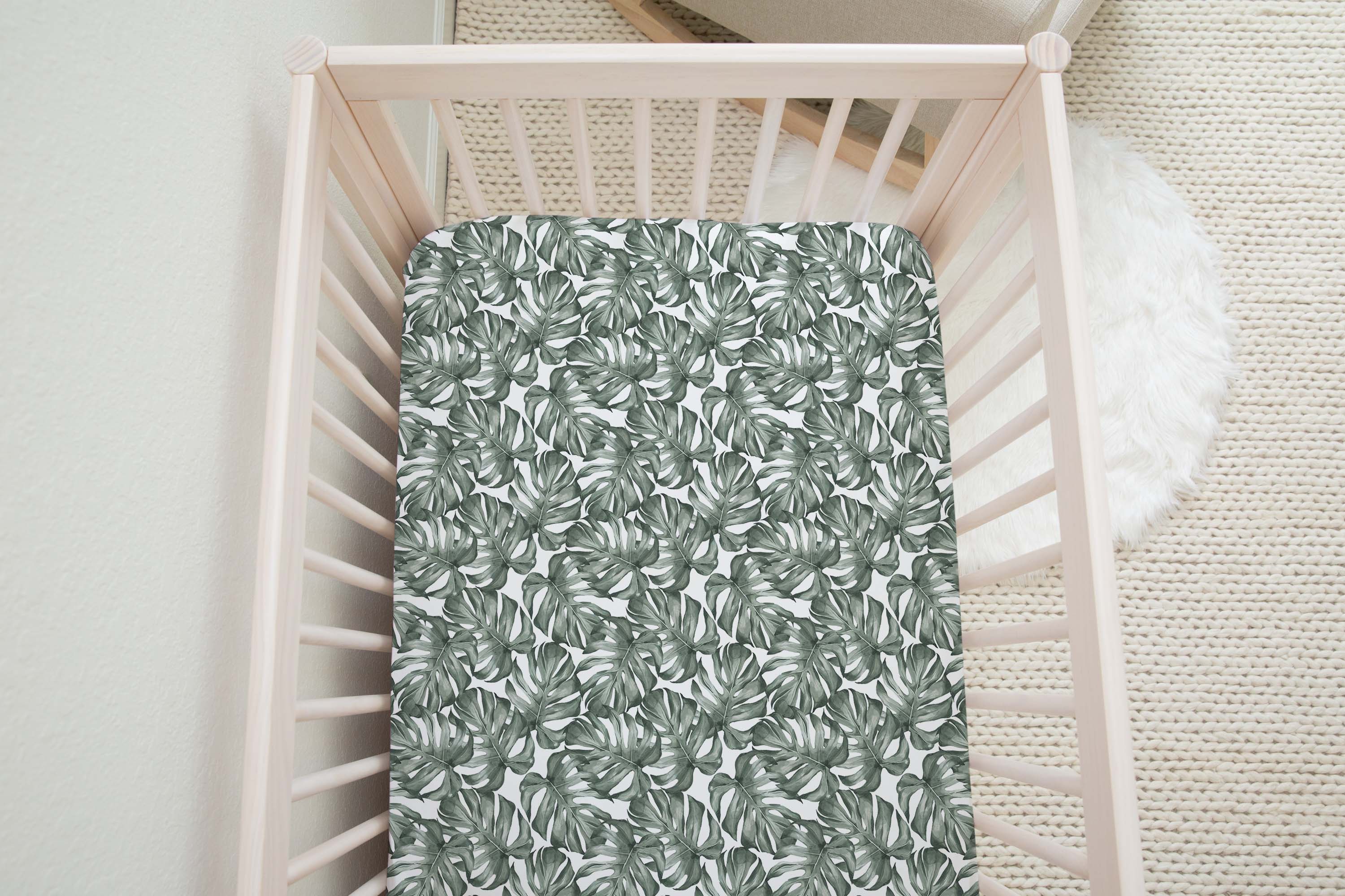 Fitted Muslin Cot Sheet - Jungle Leaves - The Little Bumble Co.