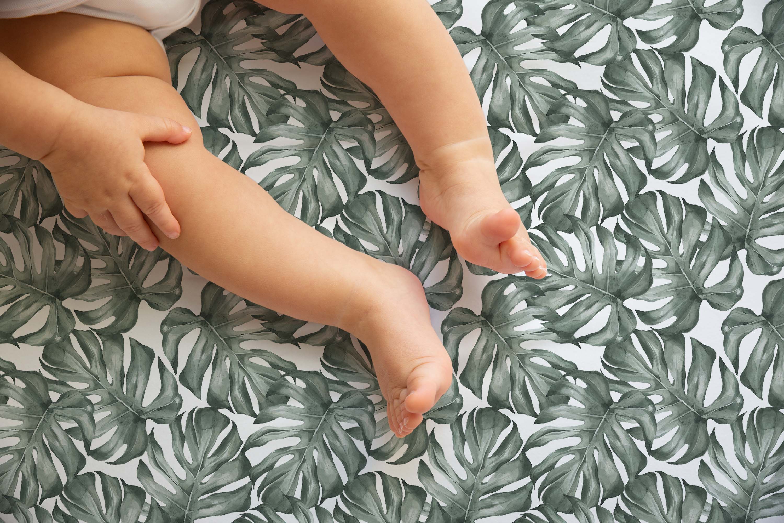 Fitted Muslin Cot Sheet - Jungle Leaves - The Little Bumble Co.