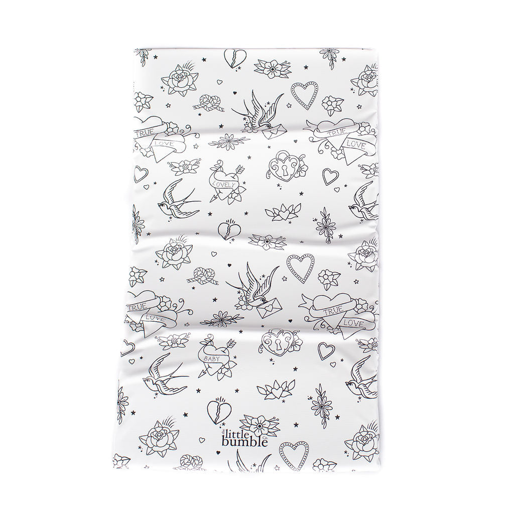 Travel Changing Mat - Monochrome Tattoo - The Little Bumble Co.