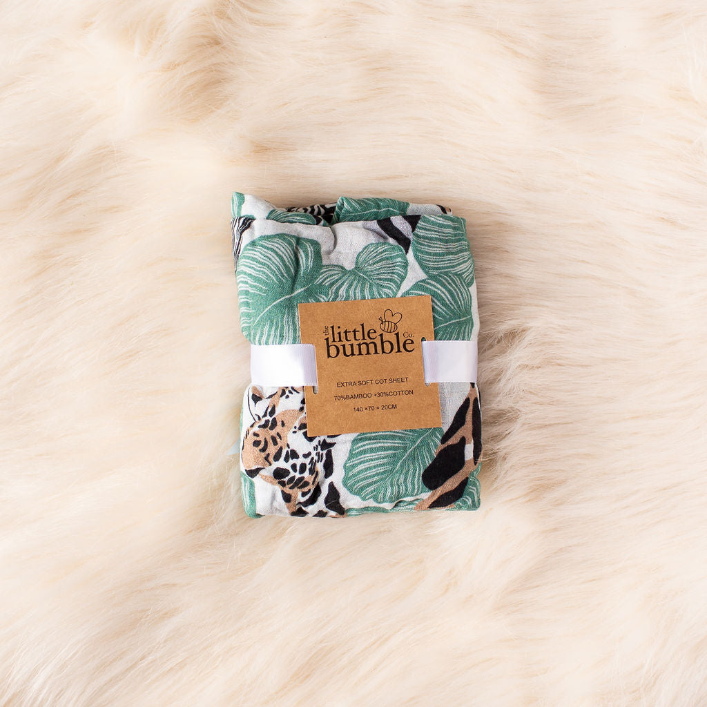 Fitted Muslin Cot Sheet - Safari (Green) - The Little Bumble Co.