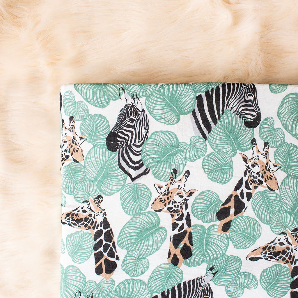 Fitted Muslin Cot Sheet - Safari (Green) - The Little Bumble Co.