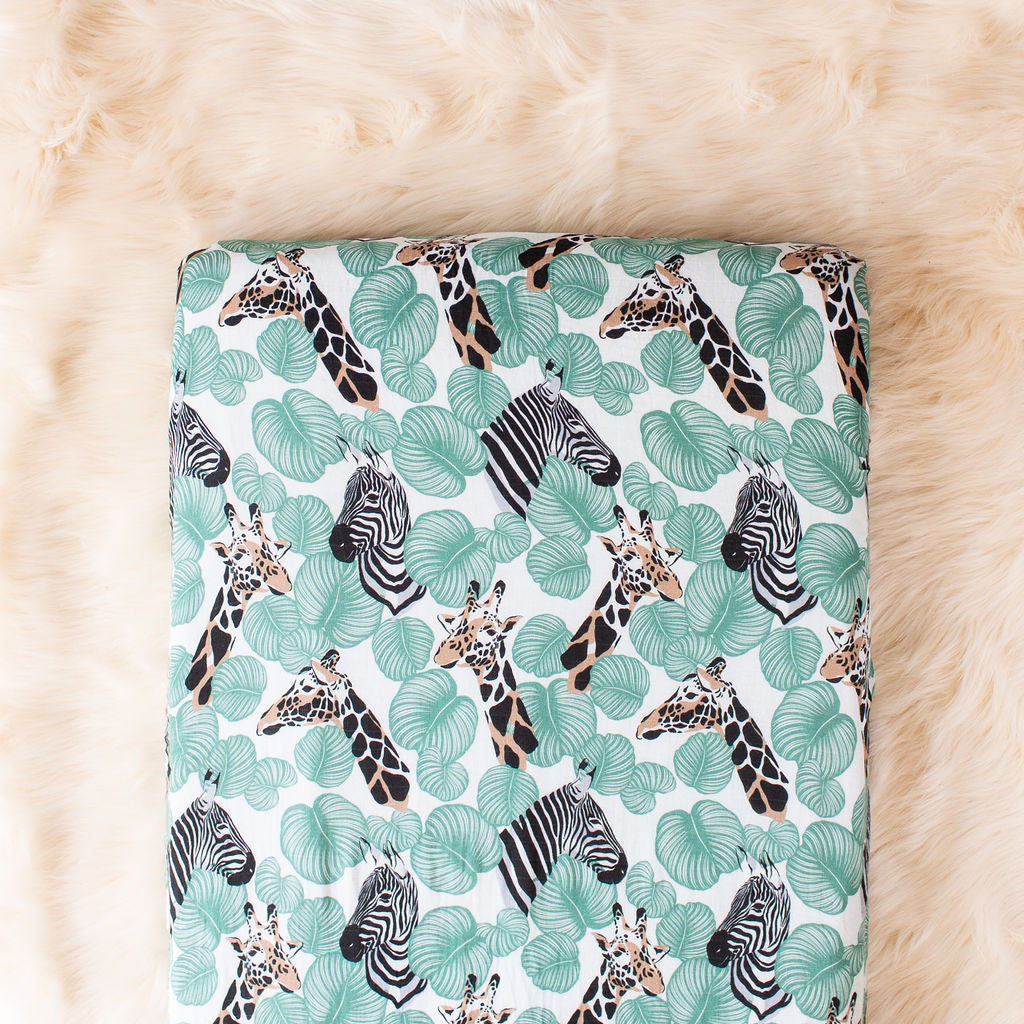 Fitted Muslin Cot Sheet - Safari (Green) - The Little Bumble Co.