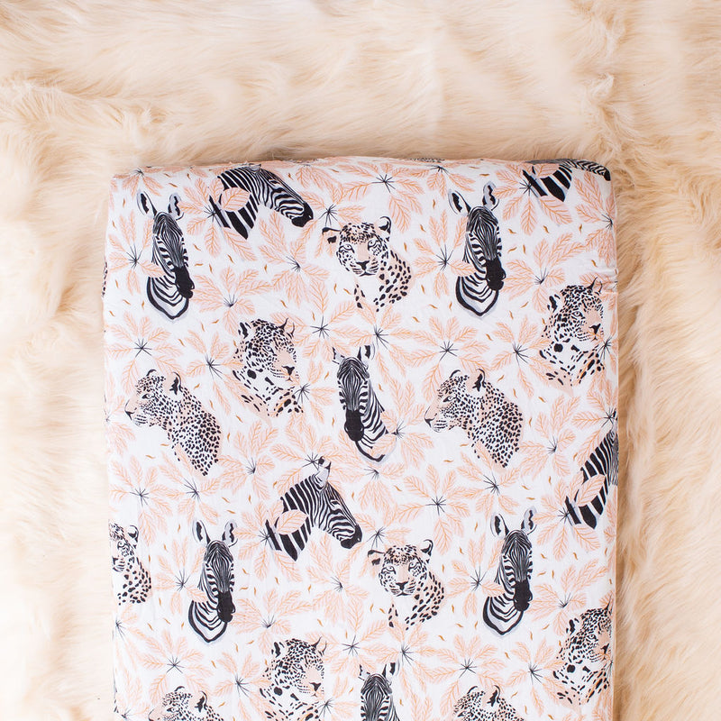 Fitted Muslin Cot Sheet - Safari (Pink) - The Little Bumble Co.