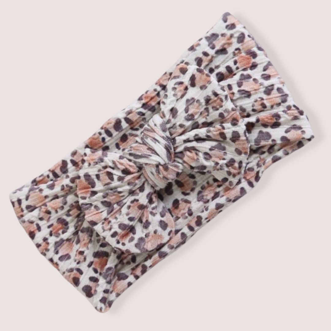 Bow Headband - Leopard Peach