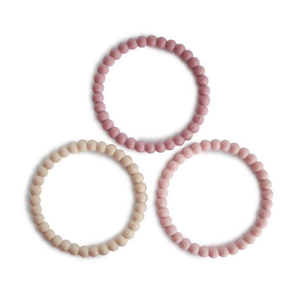 Mushie Pearl Teething Bracelet (Linen/Peony/Pale Pink) - Mushie