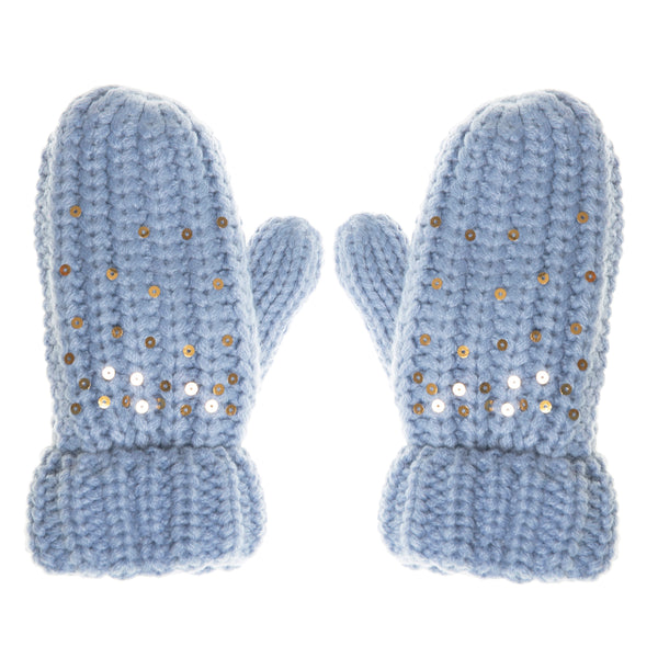 Shimmer Sequin Knitted Mittens Blue 3-6 Years - Rockahula