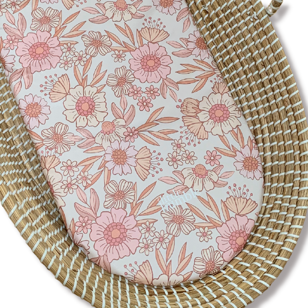 Changing Basket Mat Liner - Retro Floral - The Little Bumble Co.