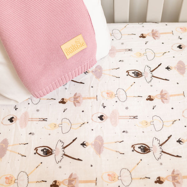 Fitted Muslin Cot Sheet - Ballerina (Pink) - The Little Bumble Co.