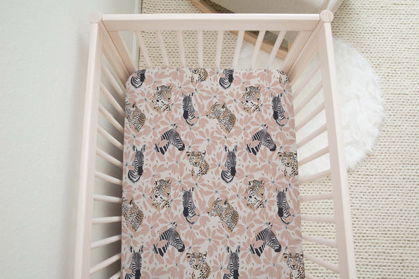 Fitted Muslin Cot Sheet - Safari (Pink) - The Little Bumble Co.