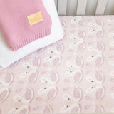 Fitted Muslin Cot Sheet - Pink Swans - The Little Bumble Co.