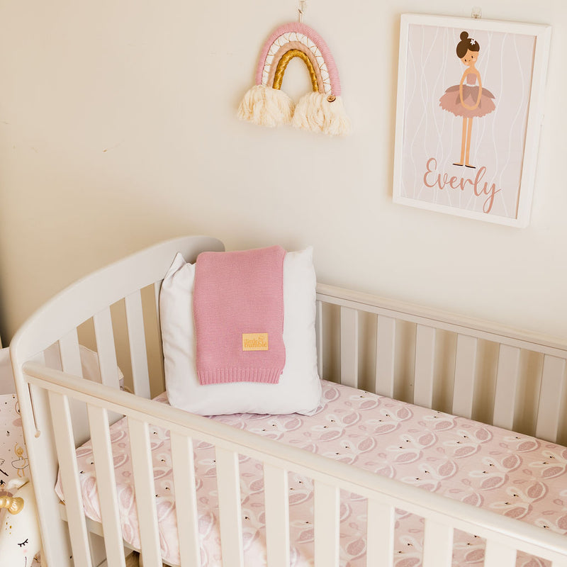 Fitted Muslin Cot Sheet - Pink Swans - The Little Bumble Co.