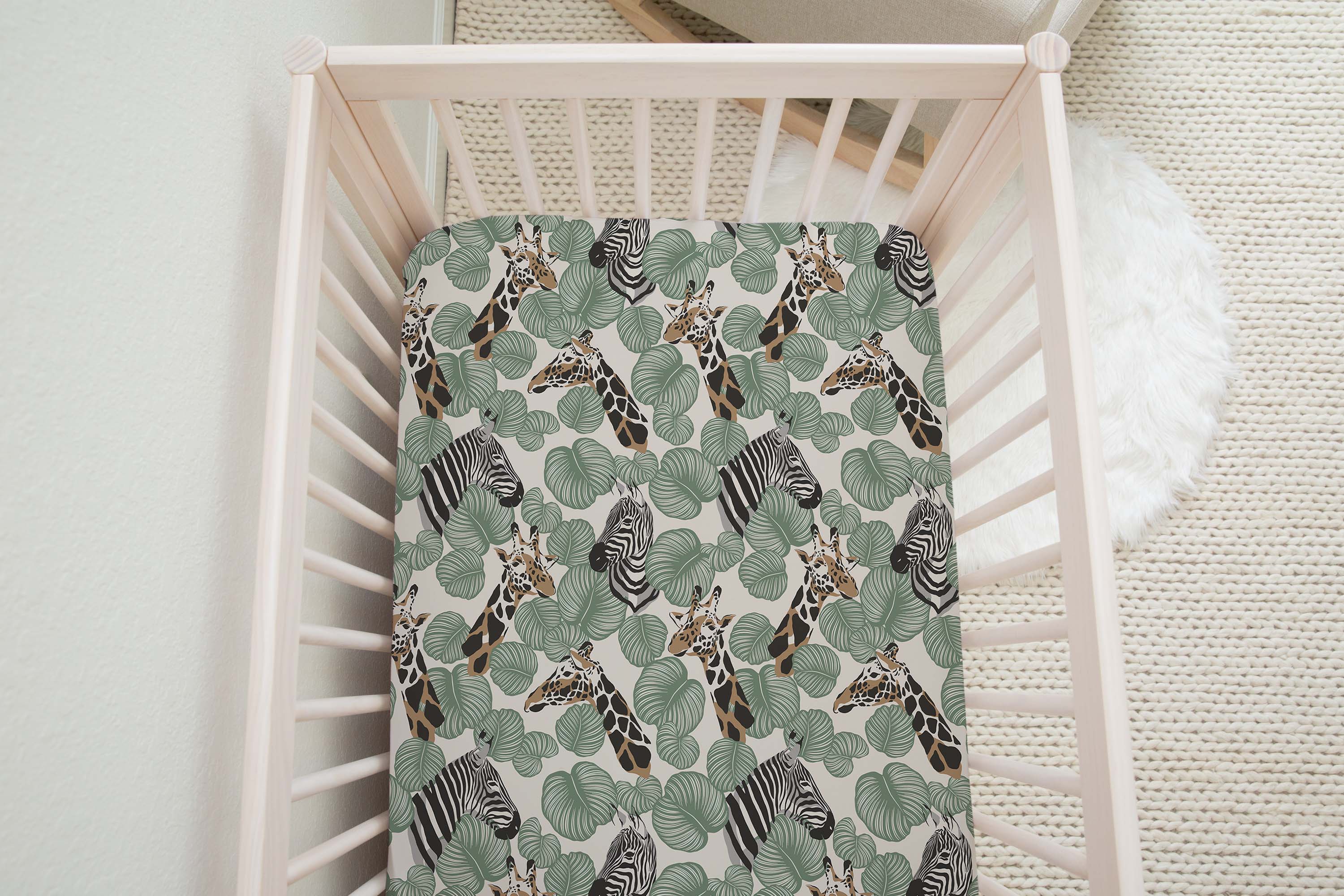 Fitted Muslin Cot Sheet - Safari (Green) - The Little Bumble Co.