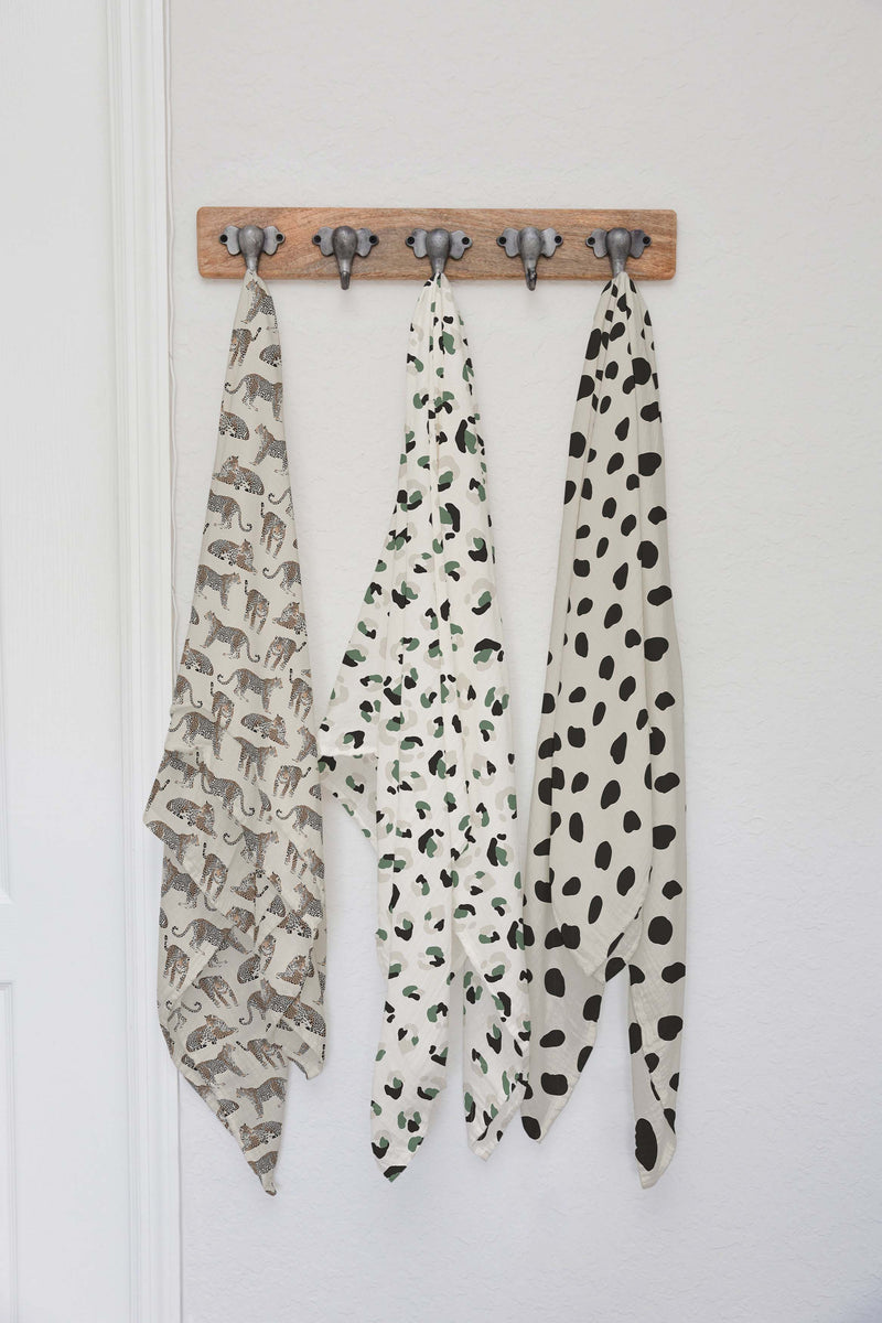 Bamboo Muslin Swaddle - Leopard Print (Green) - The Little Bumble Co.