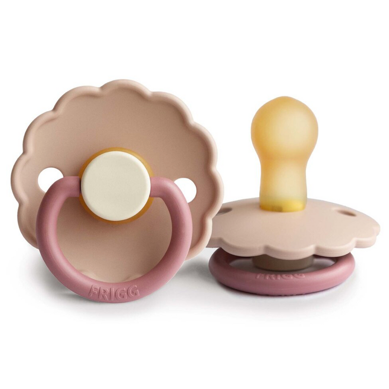 FRIGG Daisy Colour Block Natural Rubber Dummy (Peony) - The Little Bumble Co.