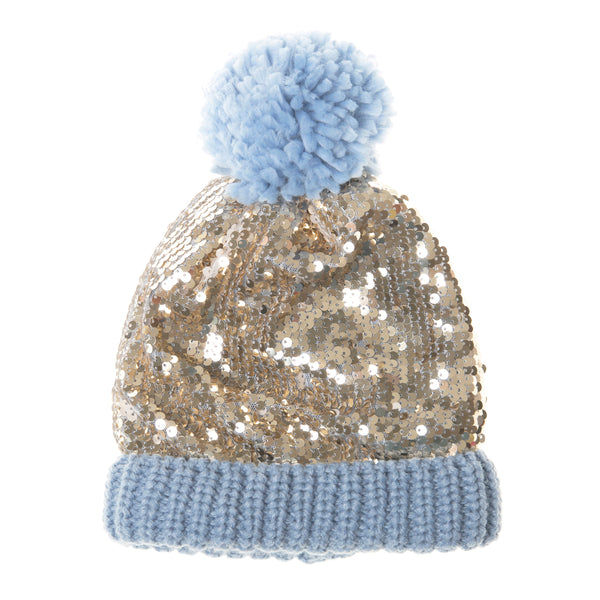 Shimmer Sequin Knitted Hat Blue 3-6 Years - Rockahula