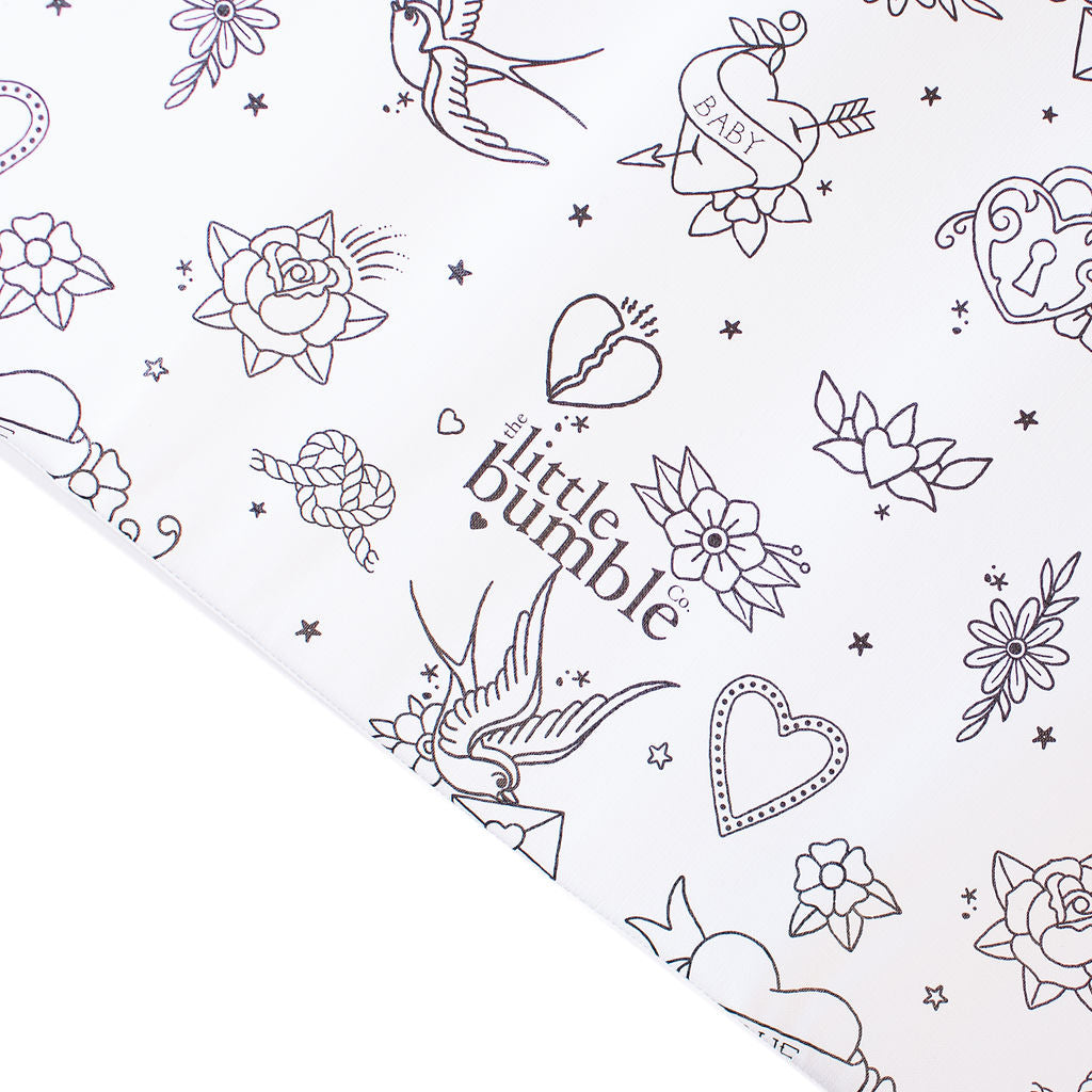 Anti Roll Changing Mat - Monochrome Tattoo - The Little Bumble Co.