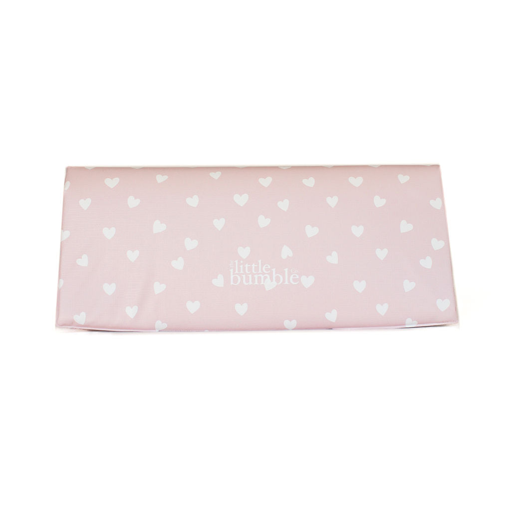 Travel Changing Mat - White Mini Hearts - The Little Bumble Co.